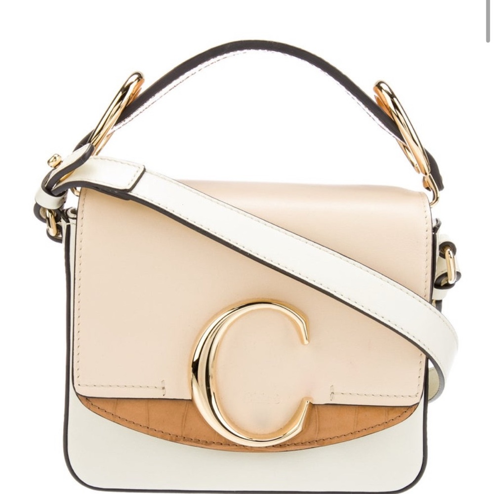 Chloe Beige and White Crossbody Bag with Gold Accents